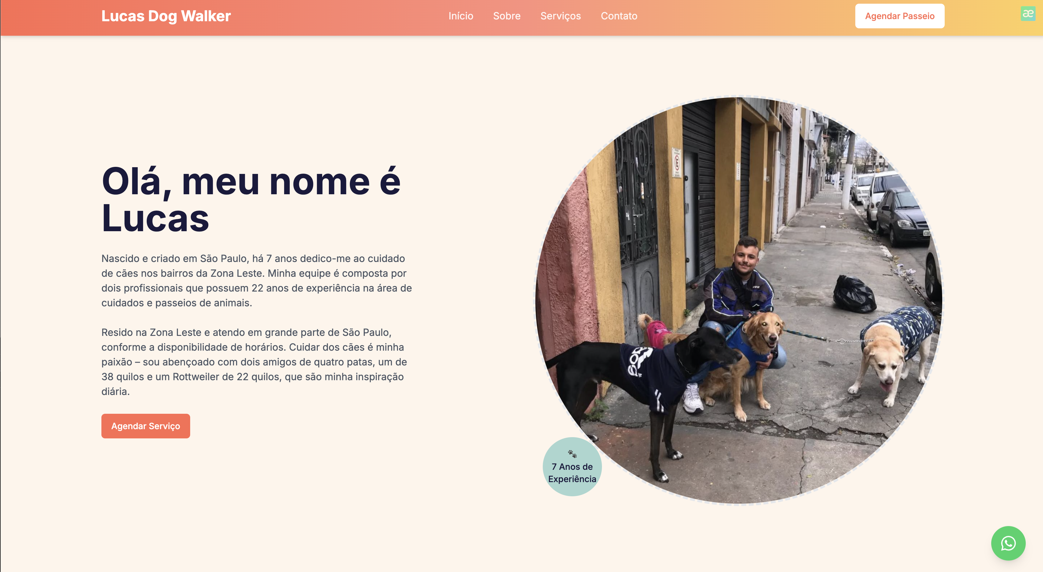 Lucas Dog Walker: Presença digital para serviços de cuidados caninos